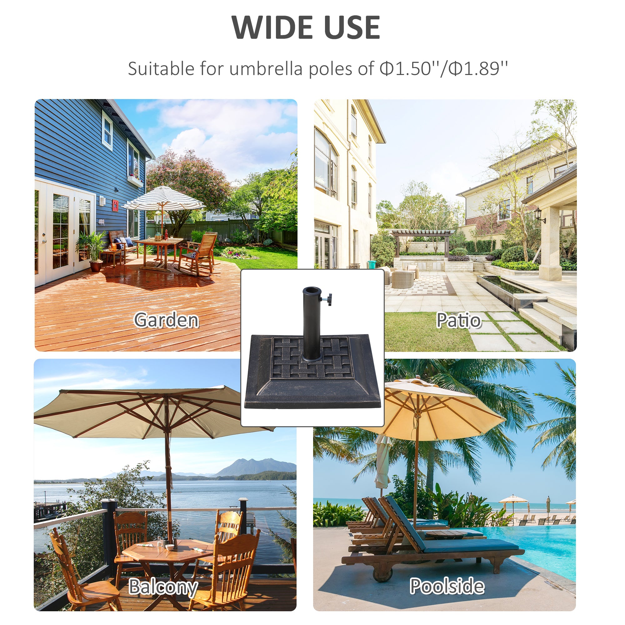Outsunny 20 lbs Resin Patio Umbrella Stand Base Coated Pole Square Market Umbrella parasol Holder Bronze