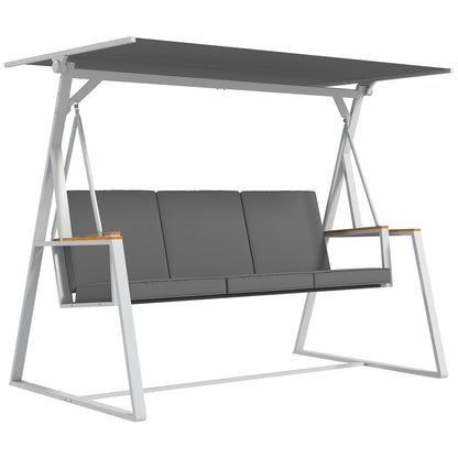 Outsunny 3-Seat Outdoor Porch Swing Outdoor Patio Swing with Adjustable Canopy, Removable Cushion for Garden, Poolside, Grey