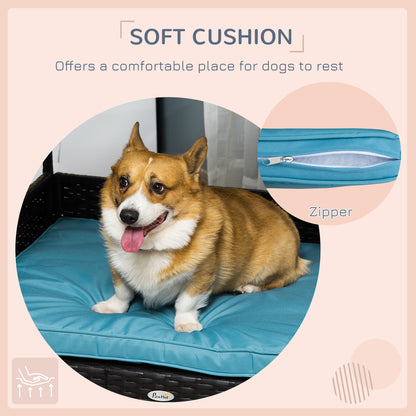 PawHut Wicker Pet House Dog Bed for Indoor/Outdoor Rattan Furniture with Cushion