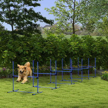 PawHut Set of 6 Dog Agility Training Equipment Adjustable Jump Bar Pet Exercise Kit with Carrying Bag (Blue)