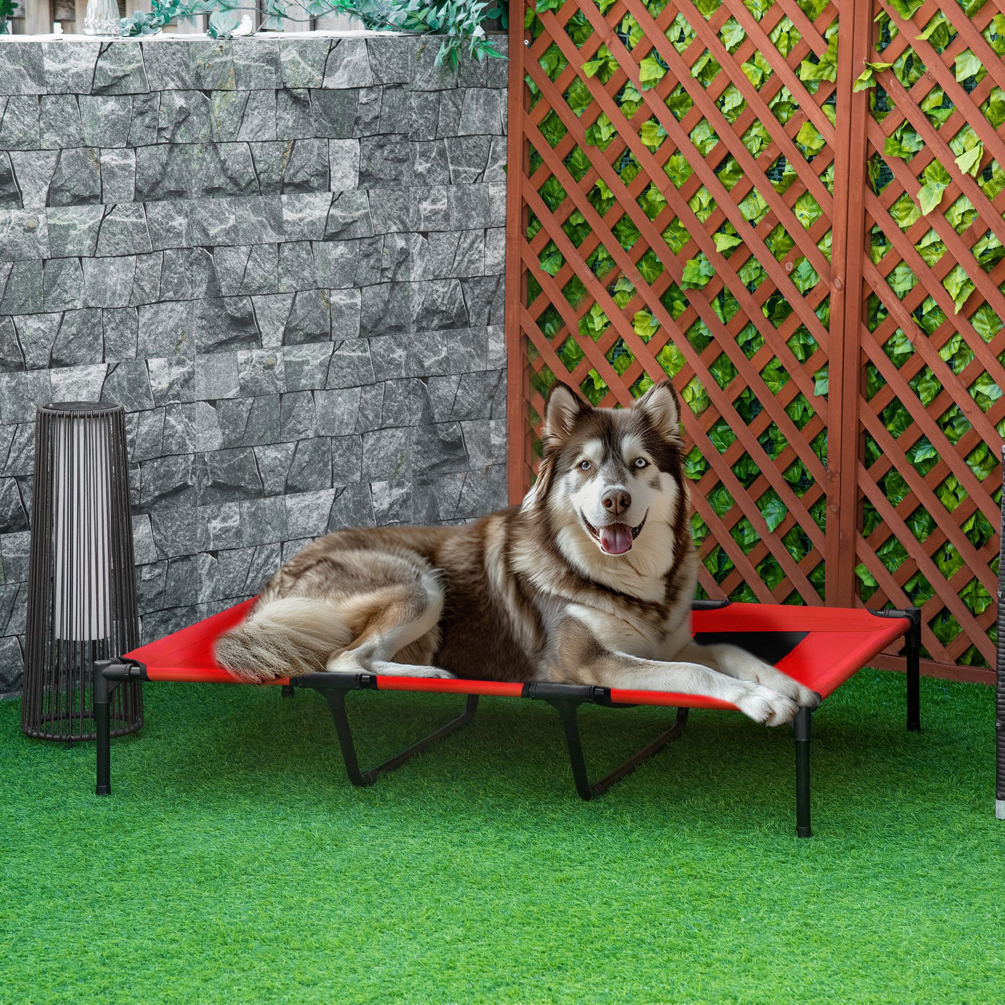 PawHut Elevated Dog Bed, Raised Dog Cot for XL Sized Dogs, Indoor & Outdoor, 48" x 36" x 9", Red