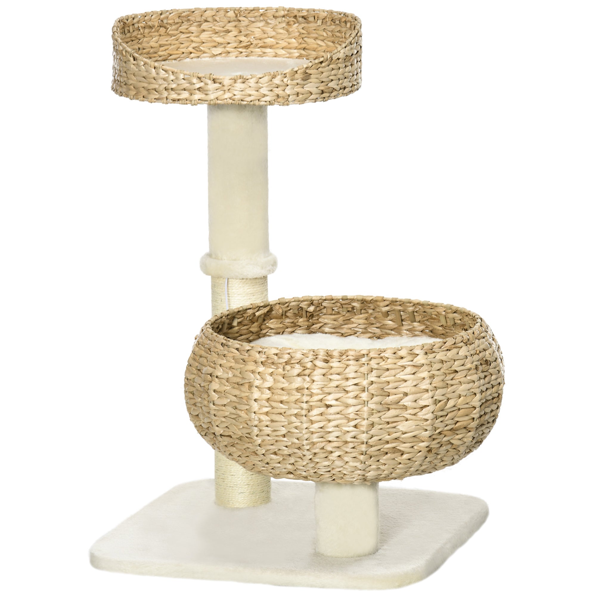 PawHut 28" Cat Tree with Scratching Post, Cat Tower with Double Beds, Beige