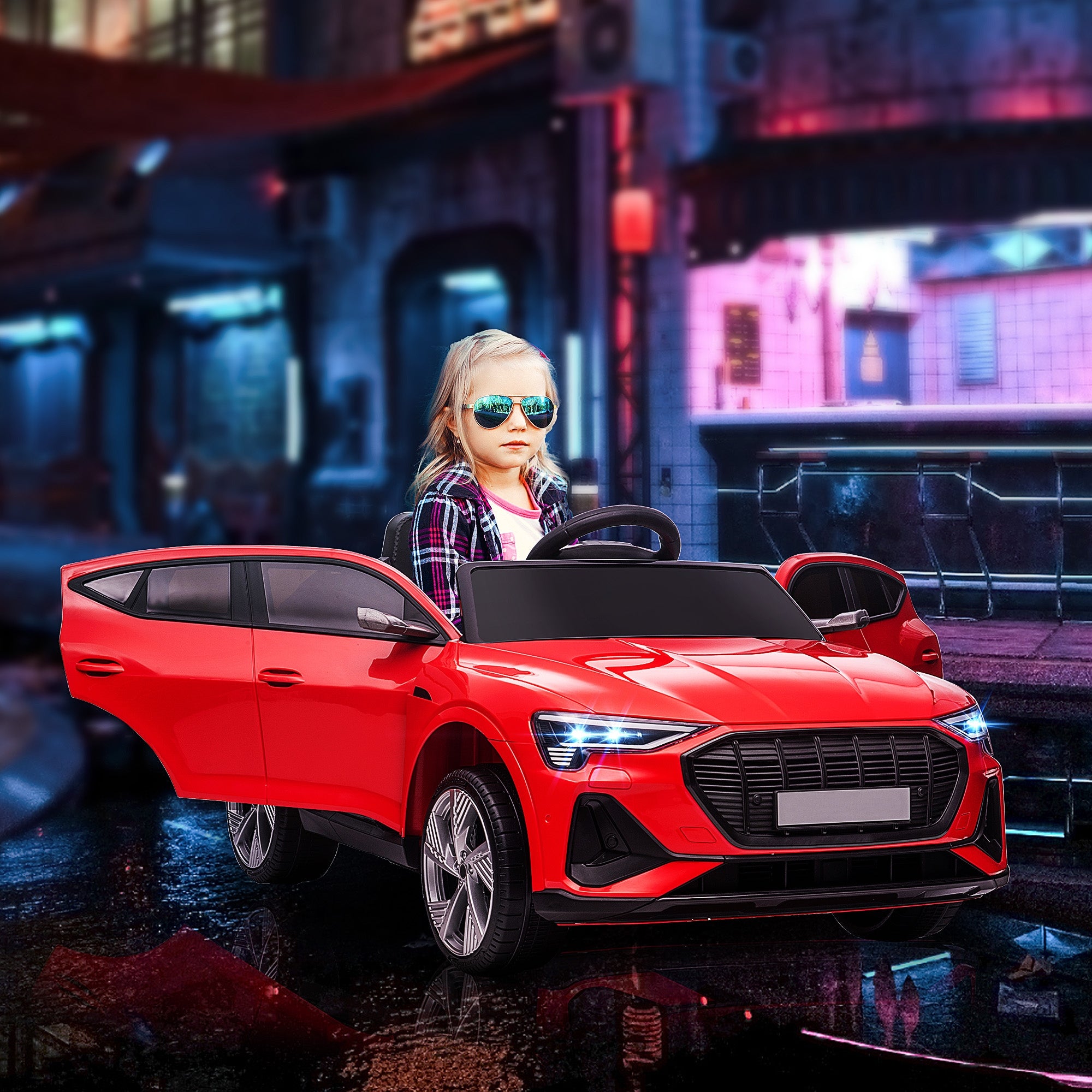 Aosom 12V Kids Electric Ride On Sports Car, Battery Powered Toy w/ Parent Remote Control, Safety Belt, LED Lights, Music, and Horn, for 3-5 Years Old, Red