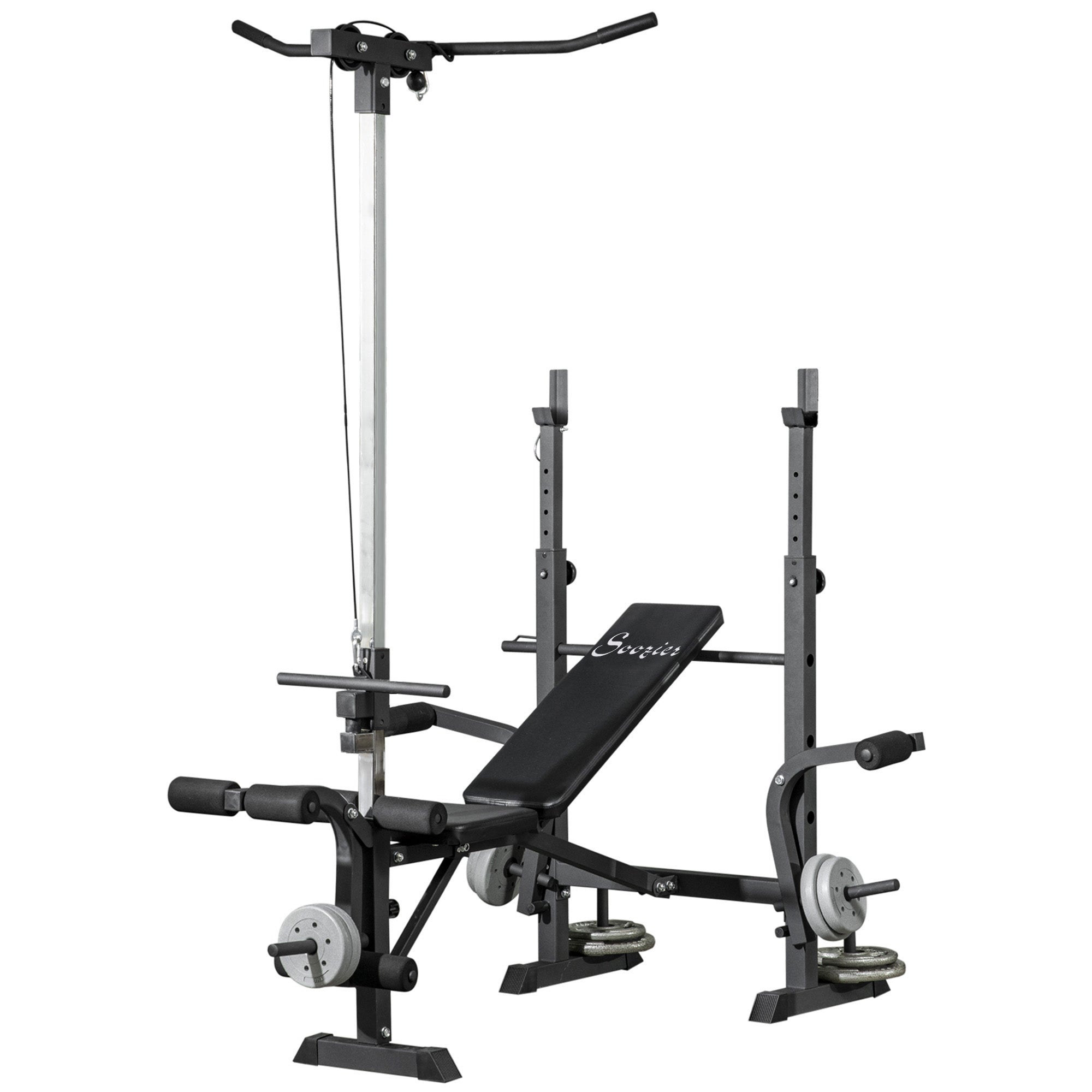 Soozier Adjustable Weight Bench with Pulley System for Home Gym Full Body Workout