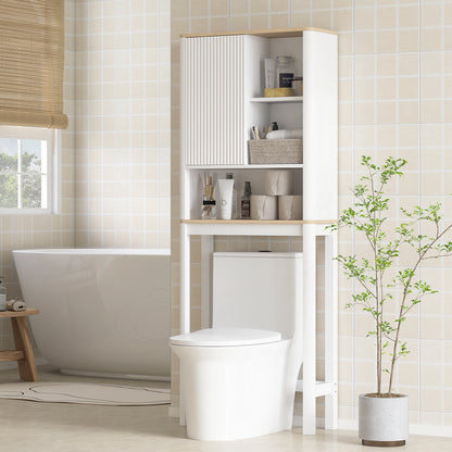HOMCOM Over The Toilet Storage Cabinet, Bathroom Space Saver Cabinet with Adjustable Shelf, Bathroom Organizer, White