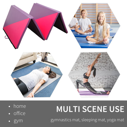 Soozier 4'x10'x2" Folding Gymnastics Tumbling Mat, Exercise Mat  with Carrying Handles for Yoga, MMA, Martial Arts, Stretching, Core Workouts, Pink and Purple