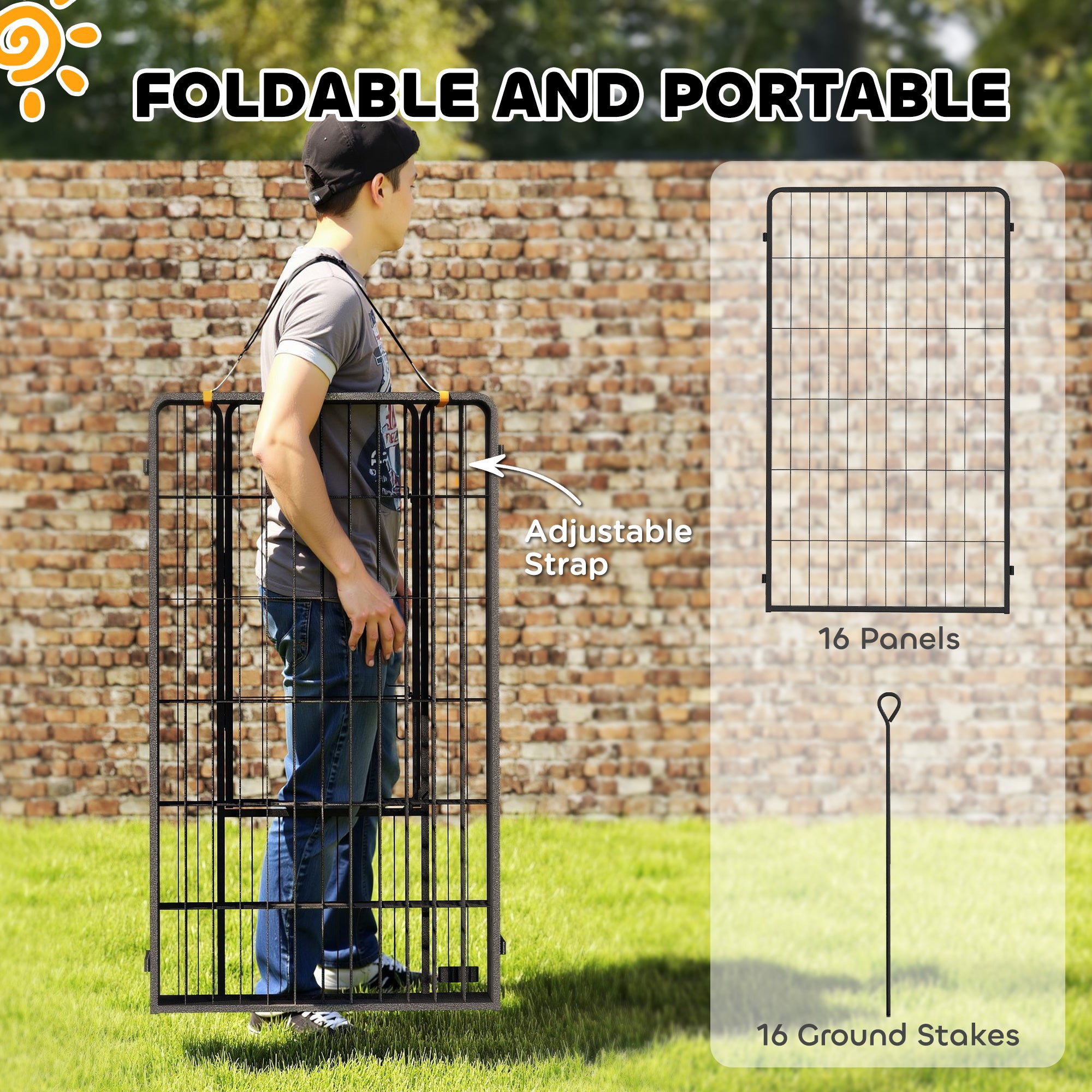 PawHut 16 Panels Dog Playpen with Strap, Portable & DIY, for Large Dogs, for Yard, RV, Camping, Garden, 47" Height