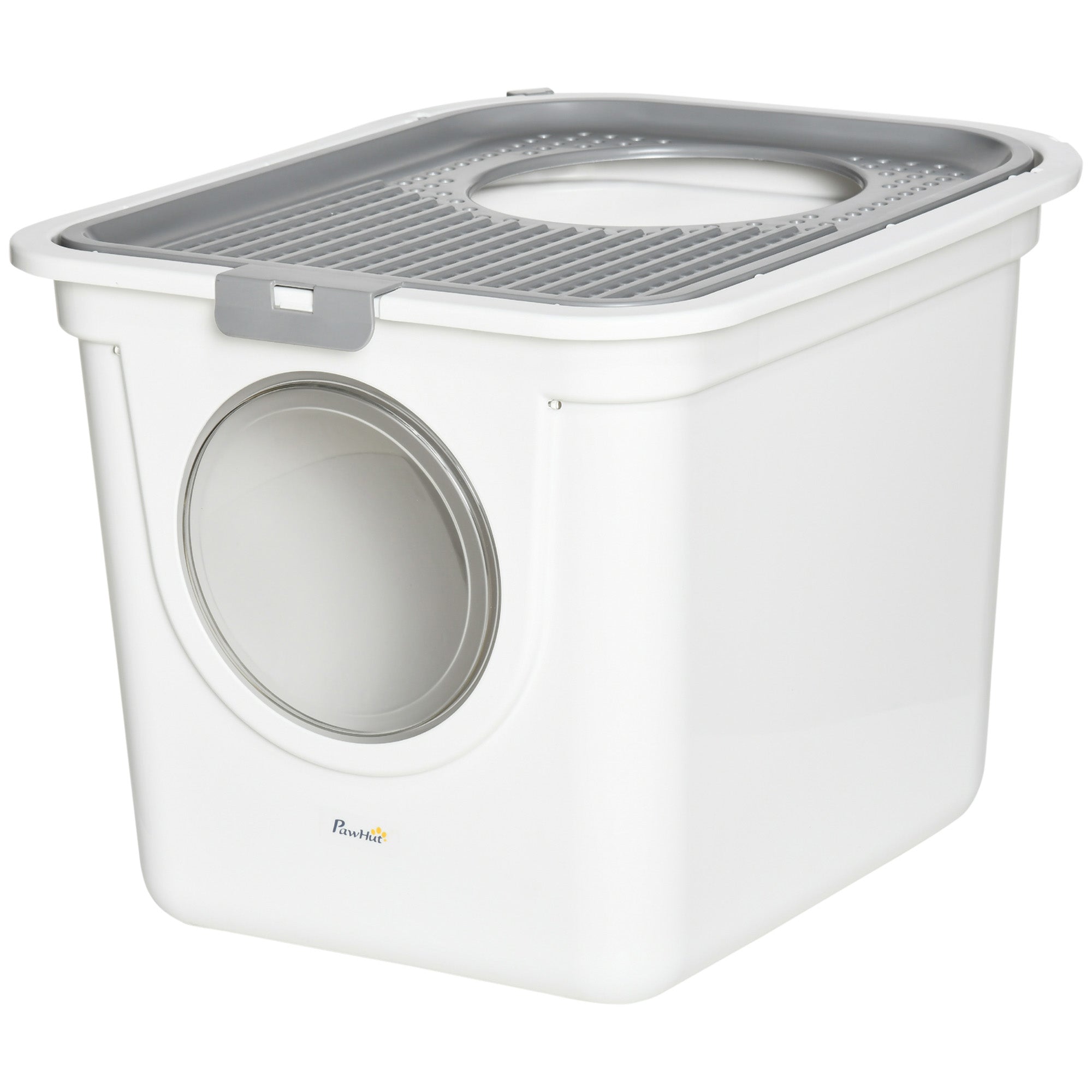 PawHut Enclosed Cat Litter Box, Easy Cleaning Kitty Litter Box with Front Entrance, Top Exit, Scoop, White