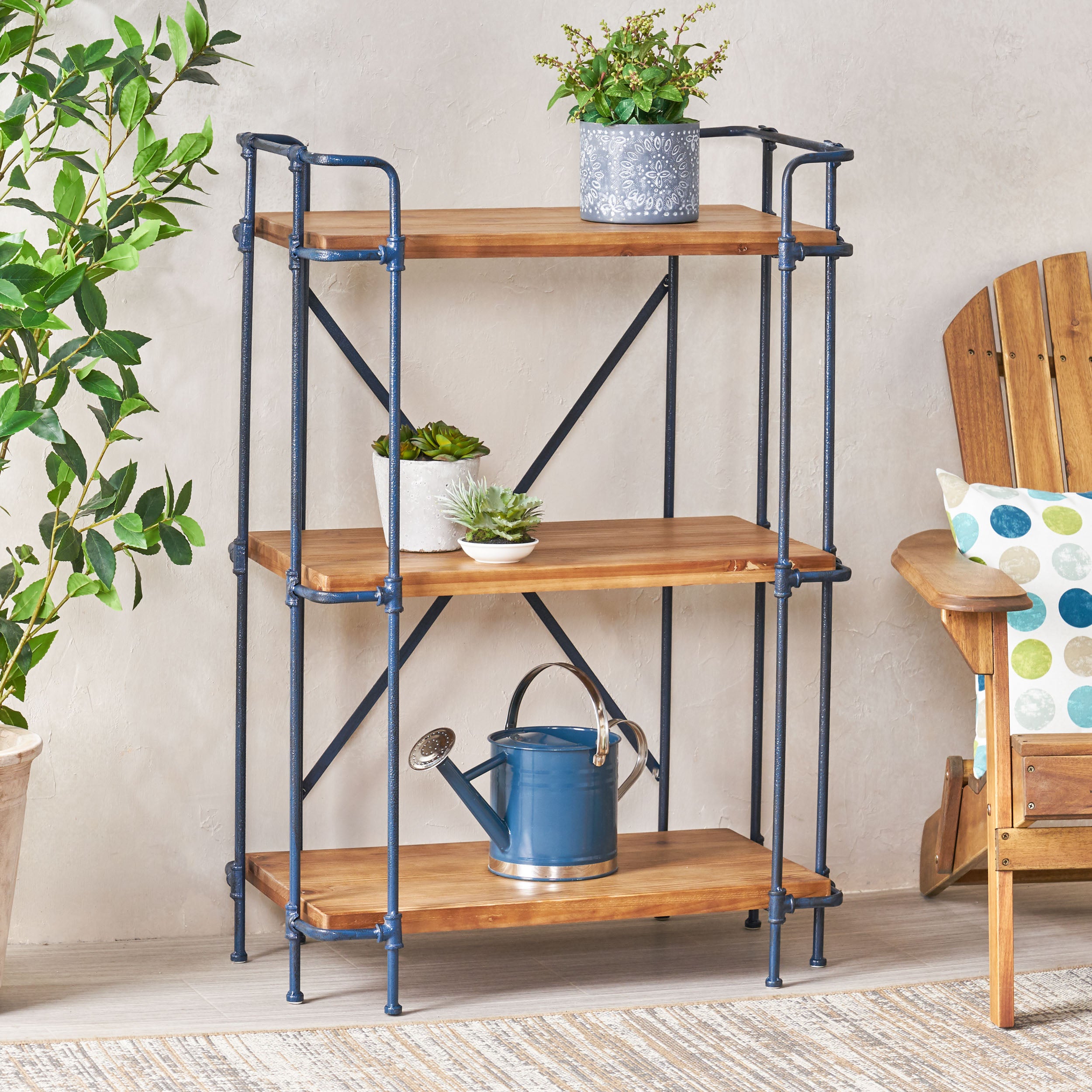 3-Shelf Industrial Bookcase with Firwood Shelves, Iron Frame, Resilient Structure, Ideal for Small Spaces, 27.5" L x 17.5" W x 40.5" H, Natural