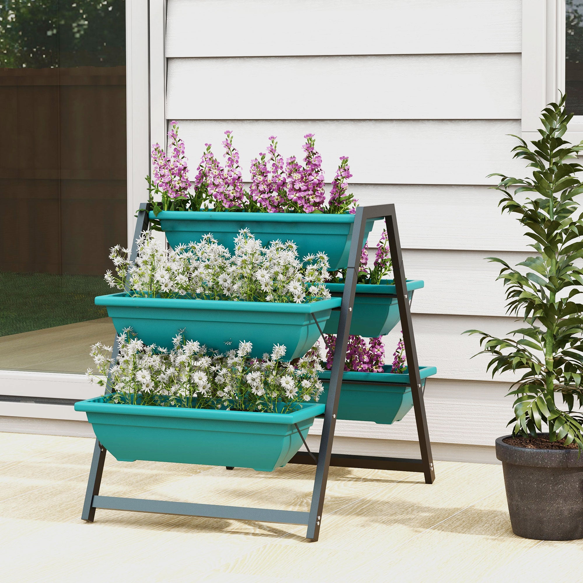 Outsunny 3-Tier Vertical Raised Garden Planter with 5 Boxes, Outdoor Plant Stand Grow Container for Vegetable Flowers