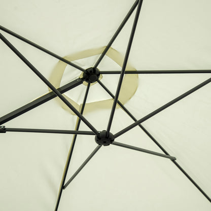 Outsunny 8.5FT Offset Patio Umbrella with 360° Rotation, Outdoor Cantilever Roma Parasol Hanging Sun Shade Canopy Shelter with Cross Base, Beige