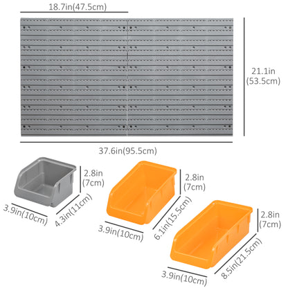 DURHAND 44PC Wall Mounted Storage Bins Parts Rack Kit with Storage Bins, Pegboard and Hooks, Garage Plastic Organizer, Orange