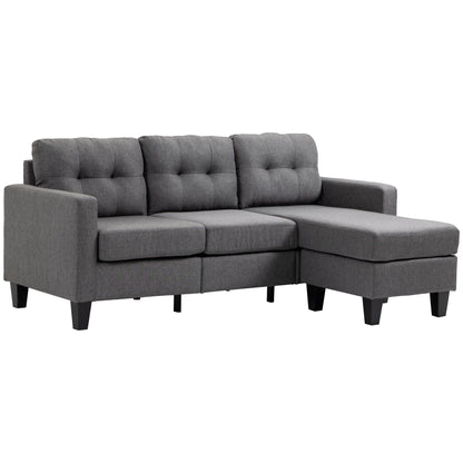 HOMCOM L-shaped Sofa, 3 Seater Couch with Ottoman, Corner Sofa with Thick Padded Cushion and Wood Legs, Dark Grey