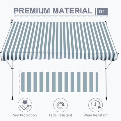 Outsunny 10x5ft Manual Retractable Awning, Patio Sun Shade Canopy Shelter with 5.6-9.2ft Support Pole, Water Resistant UV Protector, for Window, Door, Porch, Deck, Green