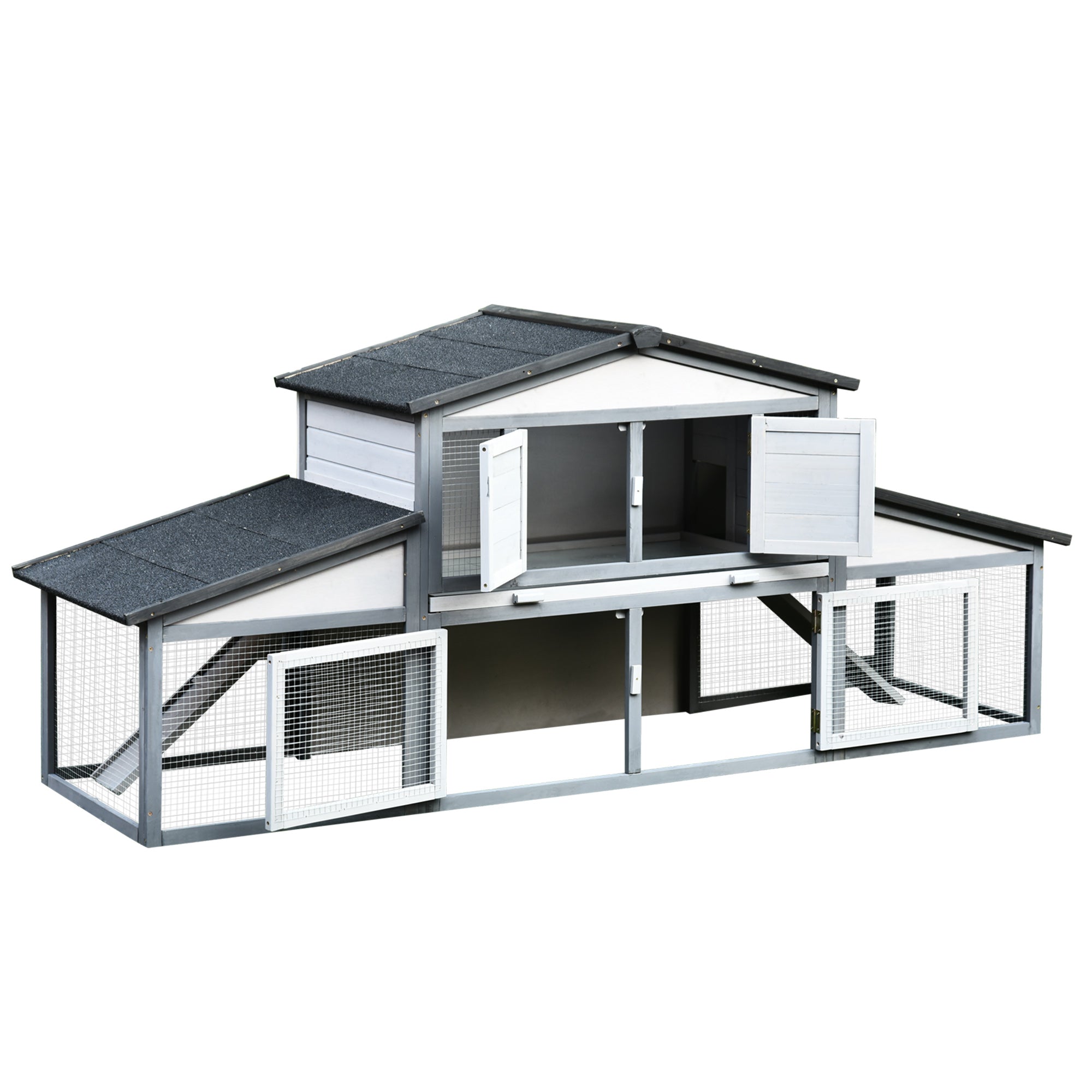 PawHut Deluxe Large Rabbit Hutch Small Animal House Portable Large Outdoor with Run Box, Grey