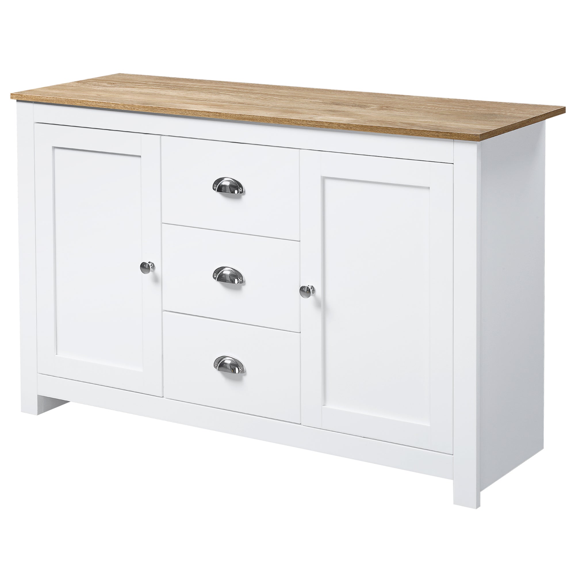 HOMCOM Modern Sideboard Cabinet, Kitchen Buffet Cabinet with 3 Drawers and Adjustable Shelves, Buffets Tables, White