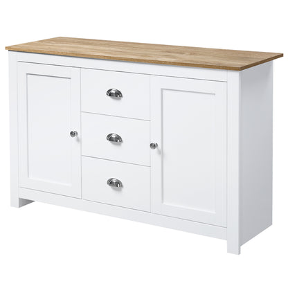 HOMCOM Modern Sideboard Cabinet, Kitchen Buffet Cabinet with 3 Drawers and Adjustable Shelves, Buffets Tables, White