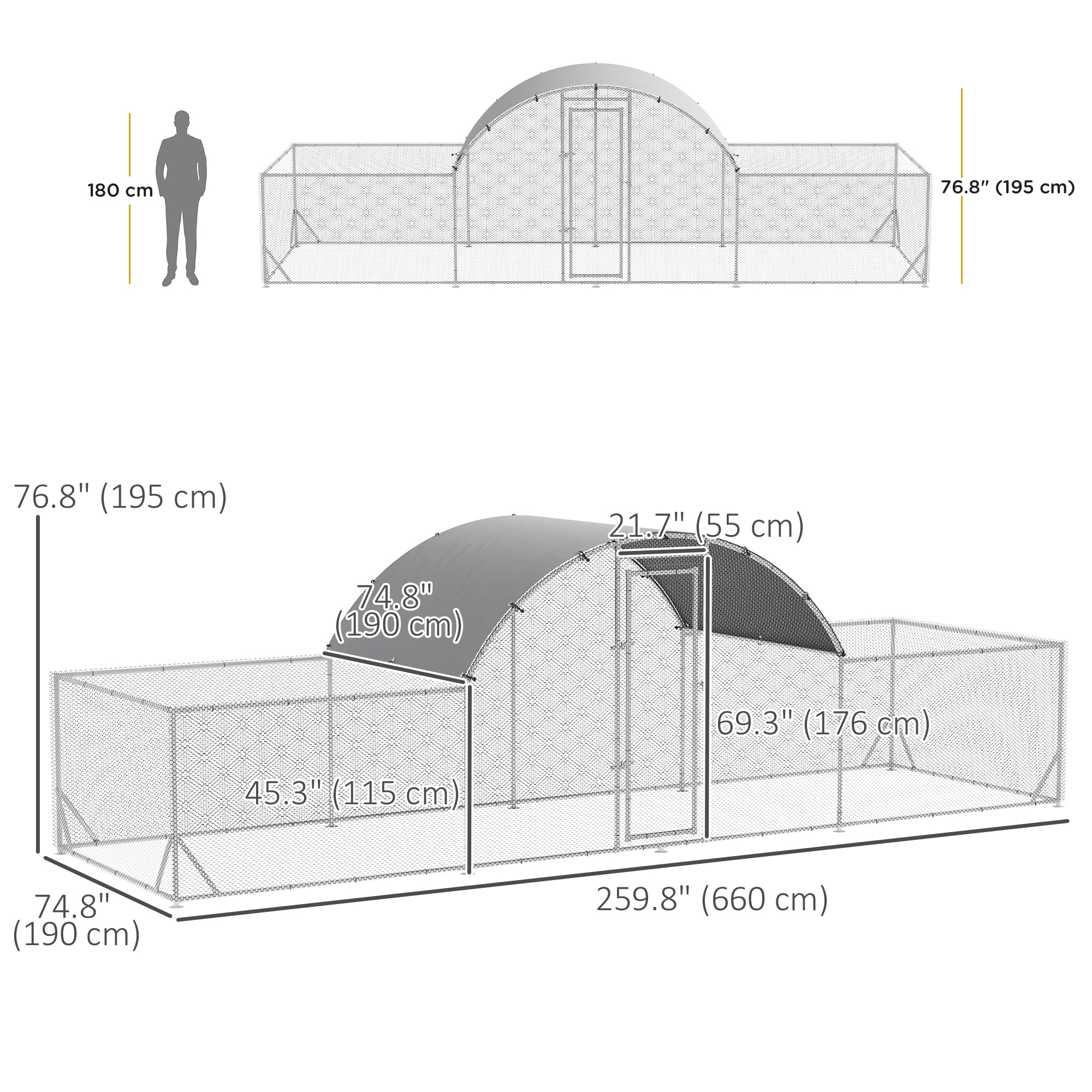 PawHut 21.7' x 6.2' Metal Chicken Run with Waterproof and Anti-UV Cover