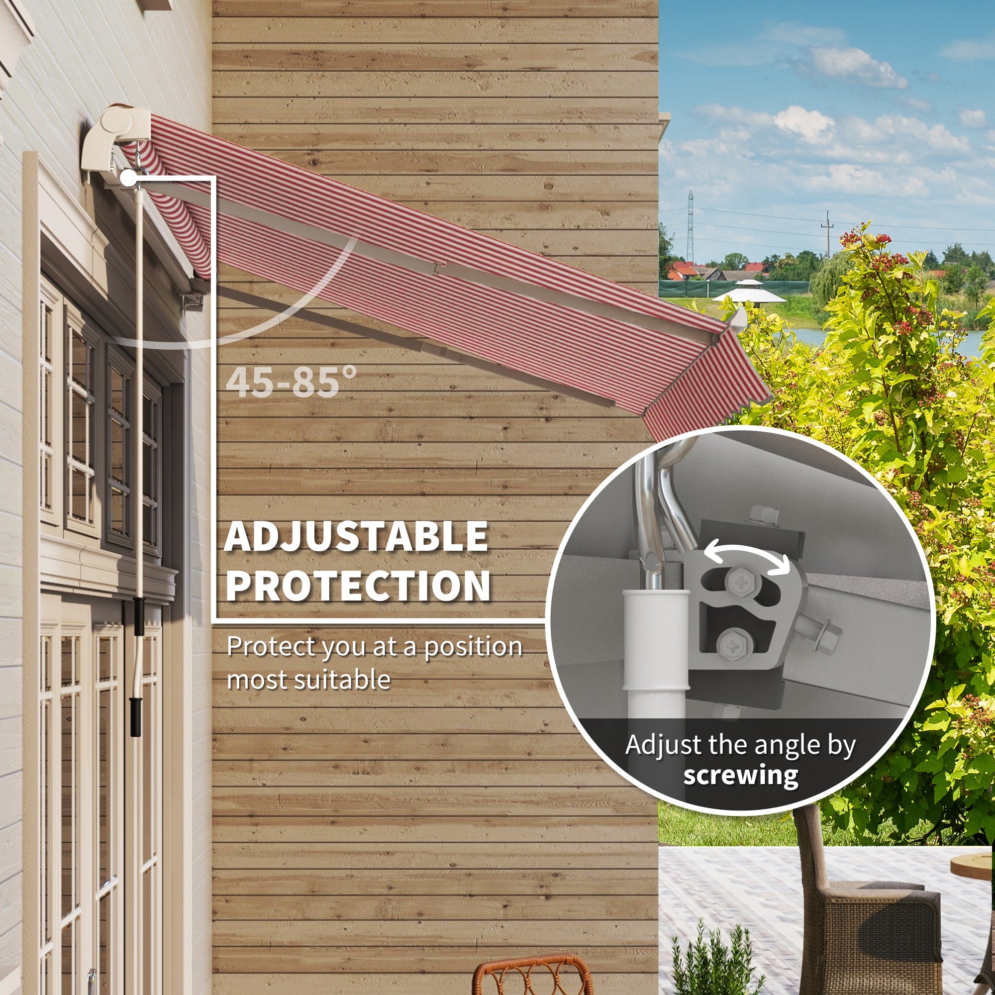 Outsunny 10' x 8' Manual Retractable Awning, Sun Shade Shelter Canopy, with Aluminum Frame and UV Protection for Patio Deck Yard Window Door, Wine Red and White Stripe