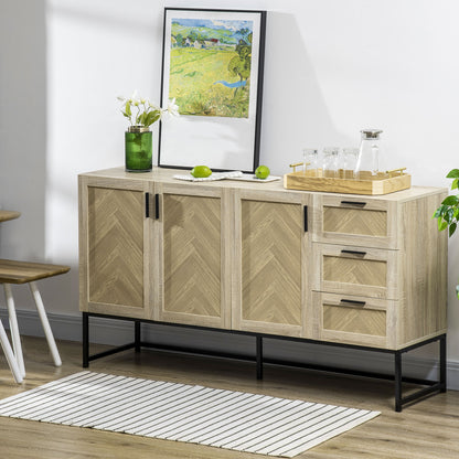 HOMCOM Buffet Cabinet, Coffee Bar Cabinet with Drawers and Adjustable Shelves, Oak