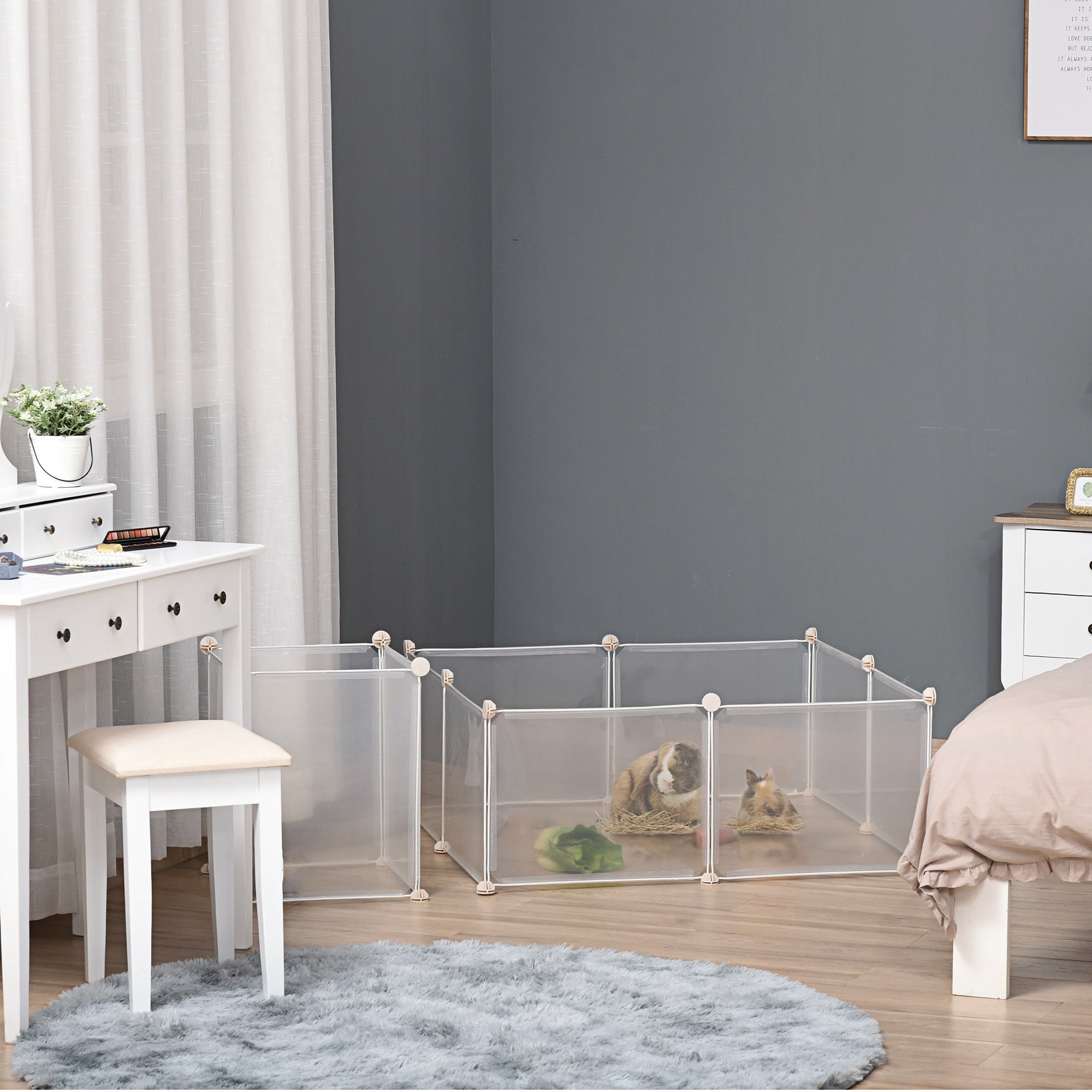 PawHut Small Animal Cage Plastic Chinchilla Cage 12 Panels for Bunny Chinchilla Guinea Pig, 18" x 14", White