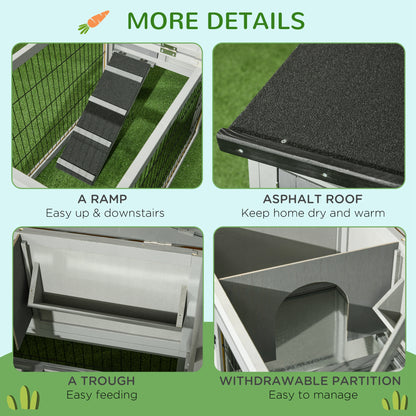 PawHut Wood Rabbit Hutch w/ Ramp, Openable Roof, Pull-out Tray, Light Grey
