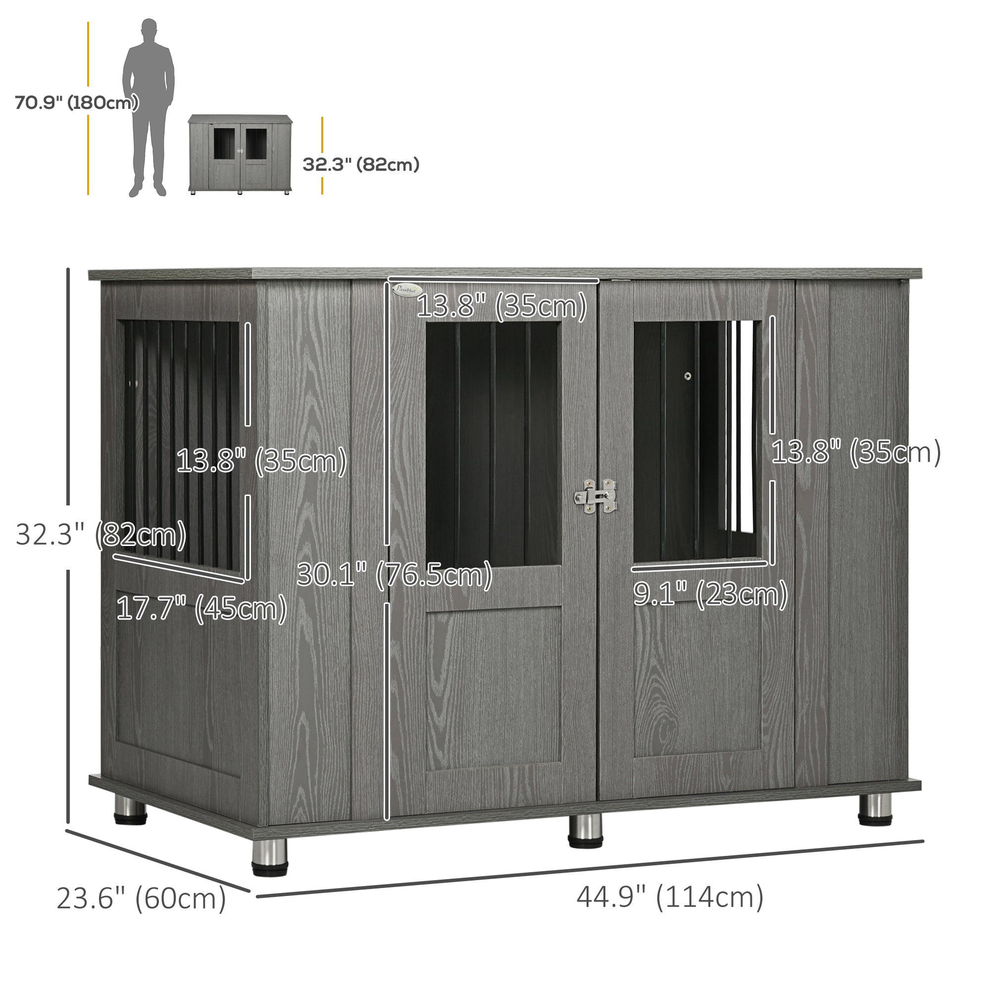 PawHut Dog Crate Furniture with Lockable Magnetic Door, Adjustable feet for Extra Large, Medium & Small Dogs, Indoor Use, Grey