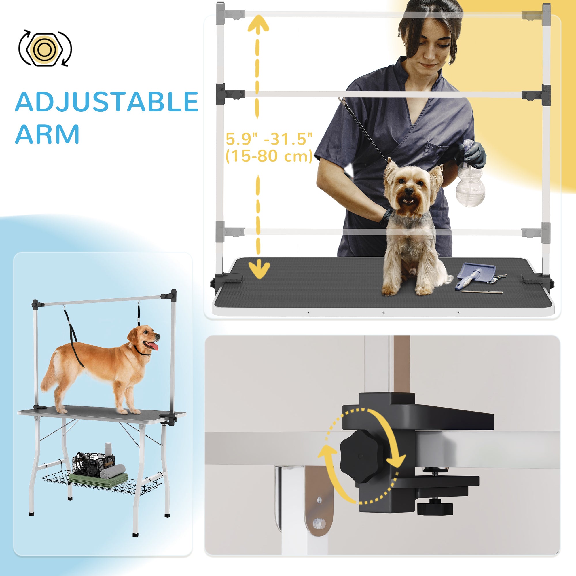 PawHut Foldable Dog Grooming Table with Adjustable Grooming Arms, Storage Shelf, Two Nooses, 42" x 24" x 61", Black