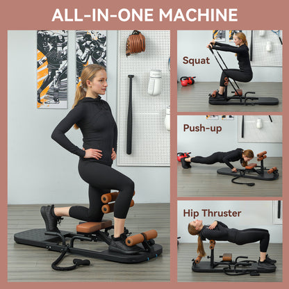 Soozier Foldable Sissy Squat Machine, Hip Thrust Machine with Push Up Stand, Multipurpose Glute Workout Equipment