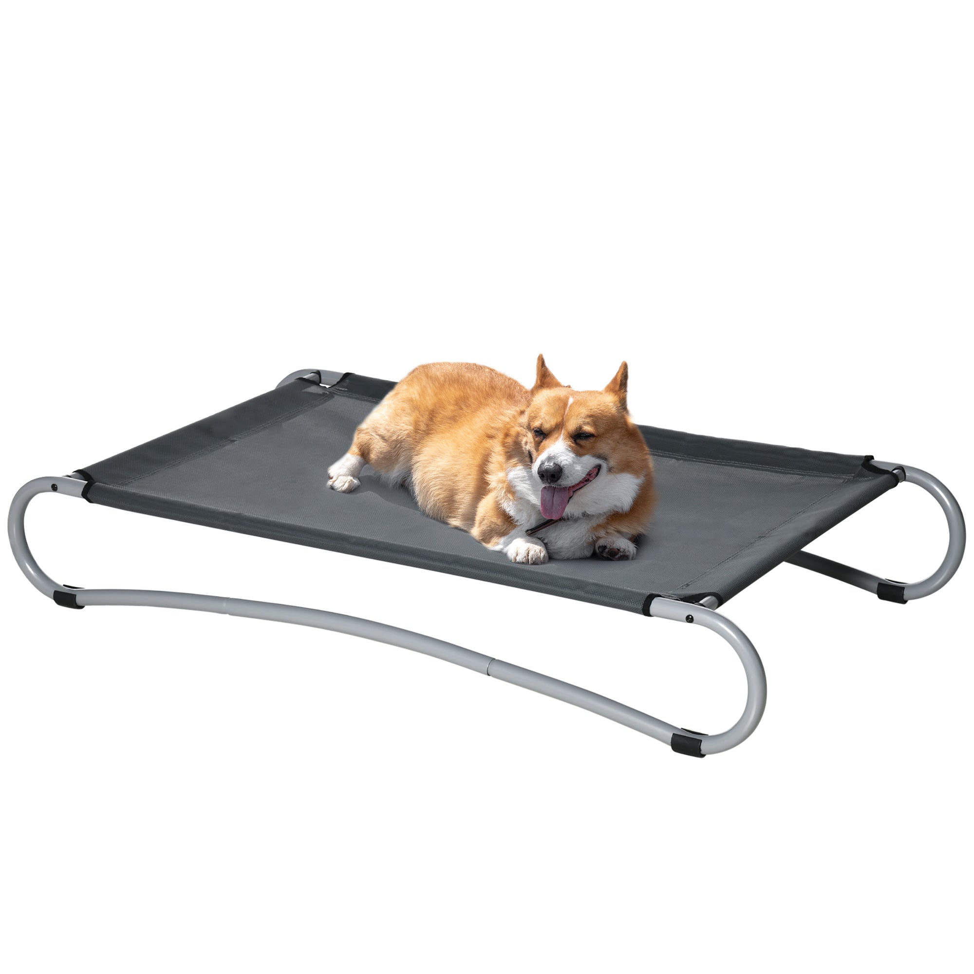PawHut Elevated Dog Bed, Pet Cot, Steel Frame and Breathable Mesh Surface, for Extra Large Dogs, Indoor or Outdoor Use, Grey