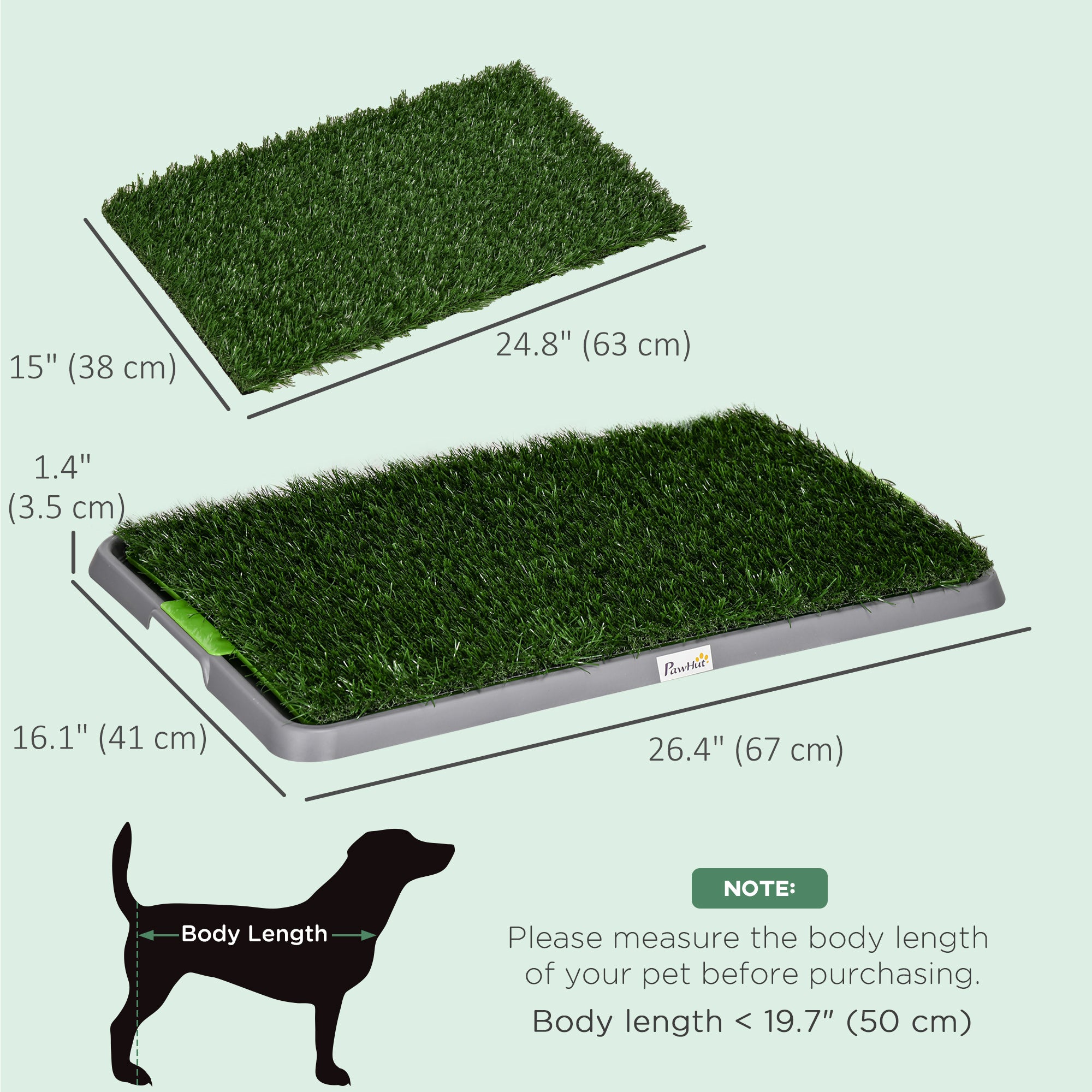 PawHut Artificial Grass Pee Pad for Dogs Potty Training, 26" x 16", Green