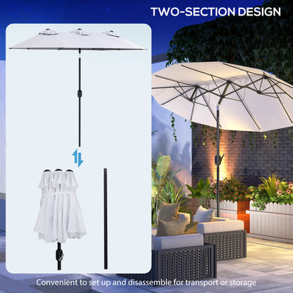 Outsunny 9.7' Double-sided Outdoor Patio Umbrella with Tilt, Crank and Vents, Cream White