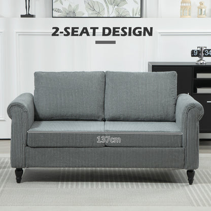 HOMCOM Vintage Loveseat, Upholstered Love Seat Furniture, Fabric 2 Seater Sofa with Rolled Arms, Rubber Wood Legs, Grey