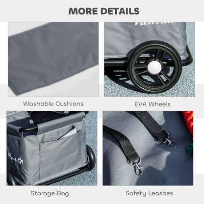 PawHut 4 Wheels Folding Lightweight Pet Stroller with Universal Handle Rod, Storage Bag, Washable Cushion for Miniature Dogs