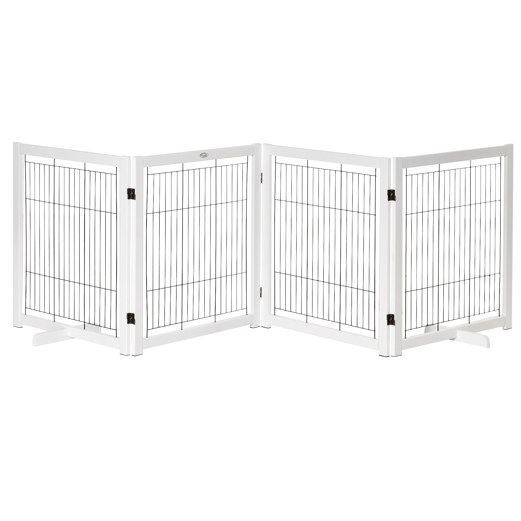 PawHut Wooden Dog Gate for Small & Medium Dogs 4 Panel w/ Support Feet Foldable Pet Fence for House Doorway White