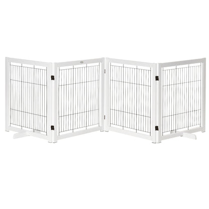PawHut Wooden Dog Gate for Small & Medium Dogs 4 Panel w/ Support Feet Foldable Pet Fence for House Doorway White