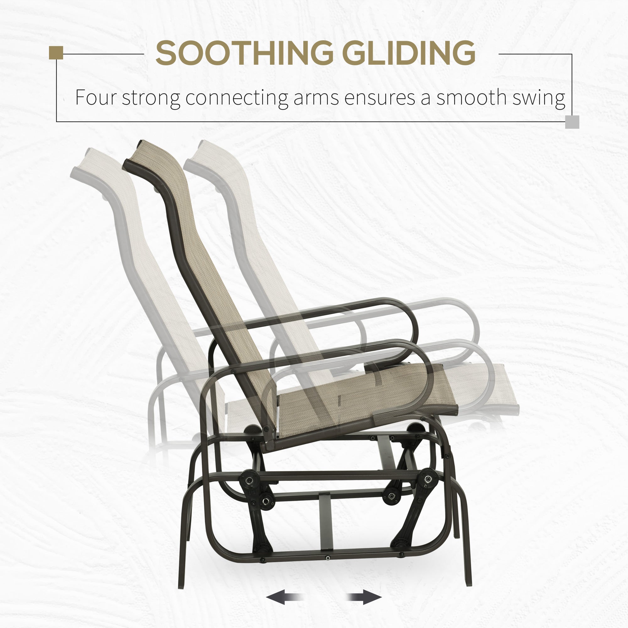 Outsunny Patio Glider with Breathable Mesh Fabric, Outdoor Glider Chair, Garden Rocking Gliding Seat for Patio, Yard, Porch, Brown Flaxen