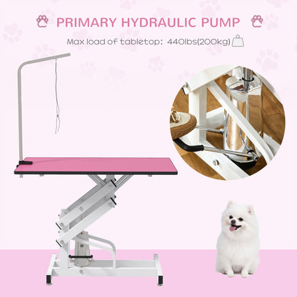 PawHut Pet Grooming Table, Height Adjustable Dog Grooming Table with Arm, Noose and Non-Slip Grooming Table, Pink