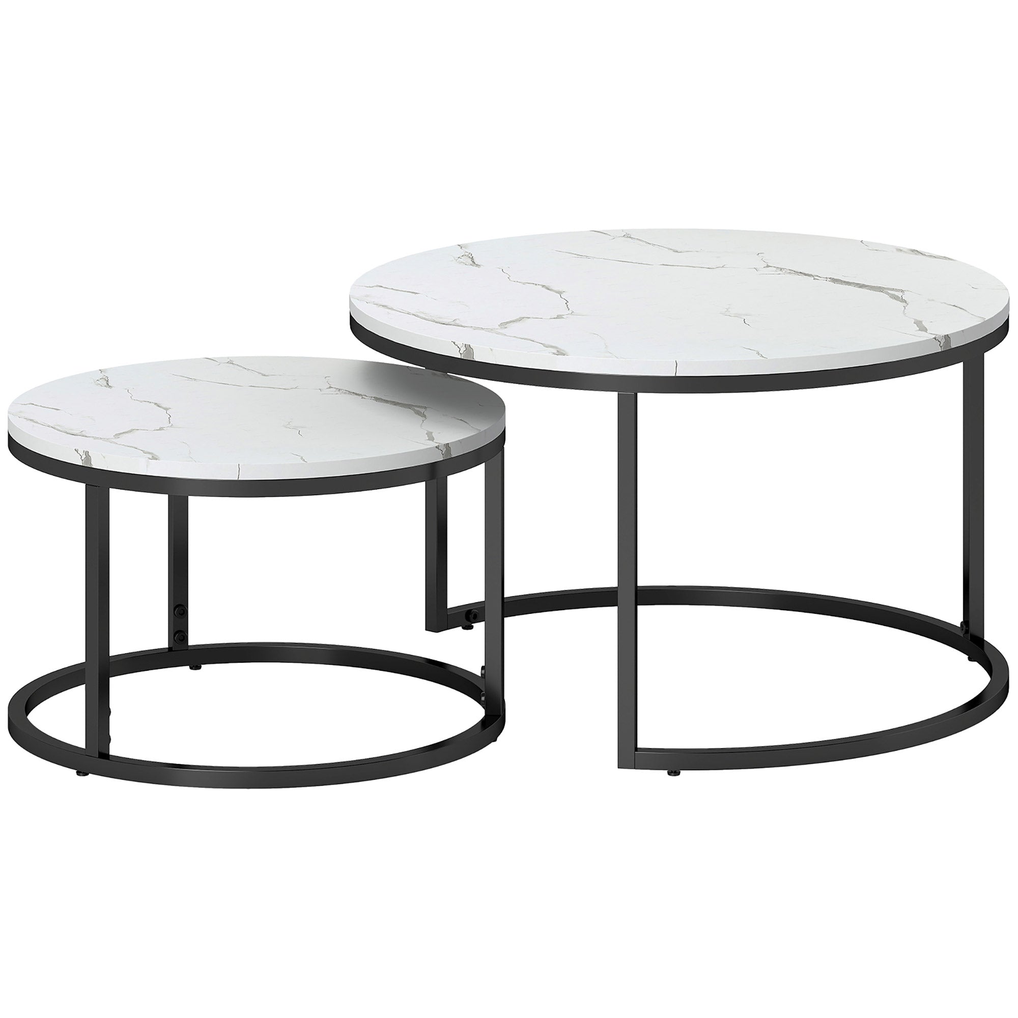 HOMCOM Modern Coffee Table Set of 2, Nesting Side Tables w/ Metal Base for Living Room Bedroom Office Faux Marbled White