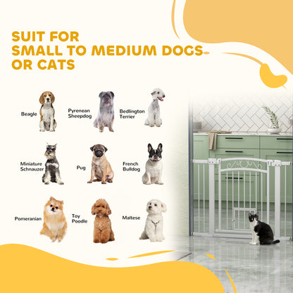 PawHut Dog Gate, Walk Through Pet Gate w/ Small Pet Door, Auto Close, for Doorways, House, Stair, 30"-41" W x 30" H