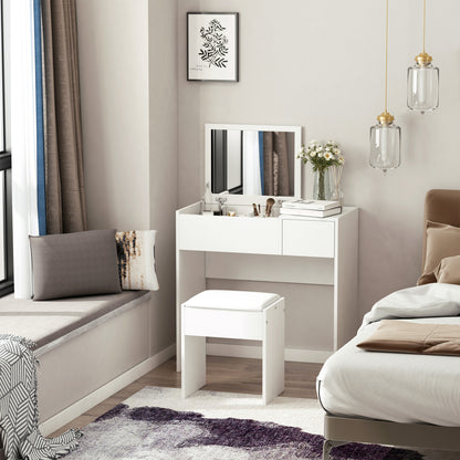 HOMCOM Modern Vanity Set with Flip Top Mirror and Cushioned Stool, Dressing Table with Storage Drawer for Bedroom, White