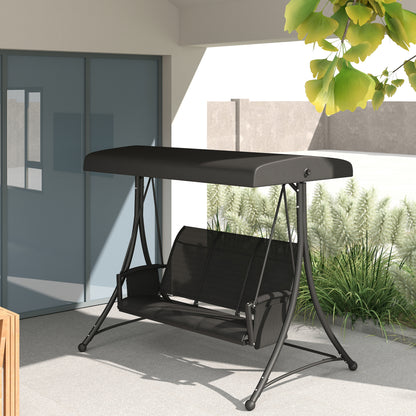 Outsunny 3 Person Outdoor Porch Swing Chair with Adjustable Canopy, Black