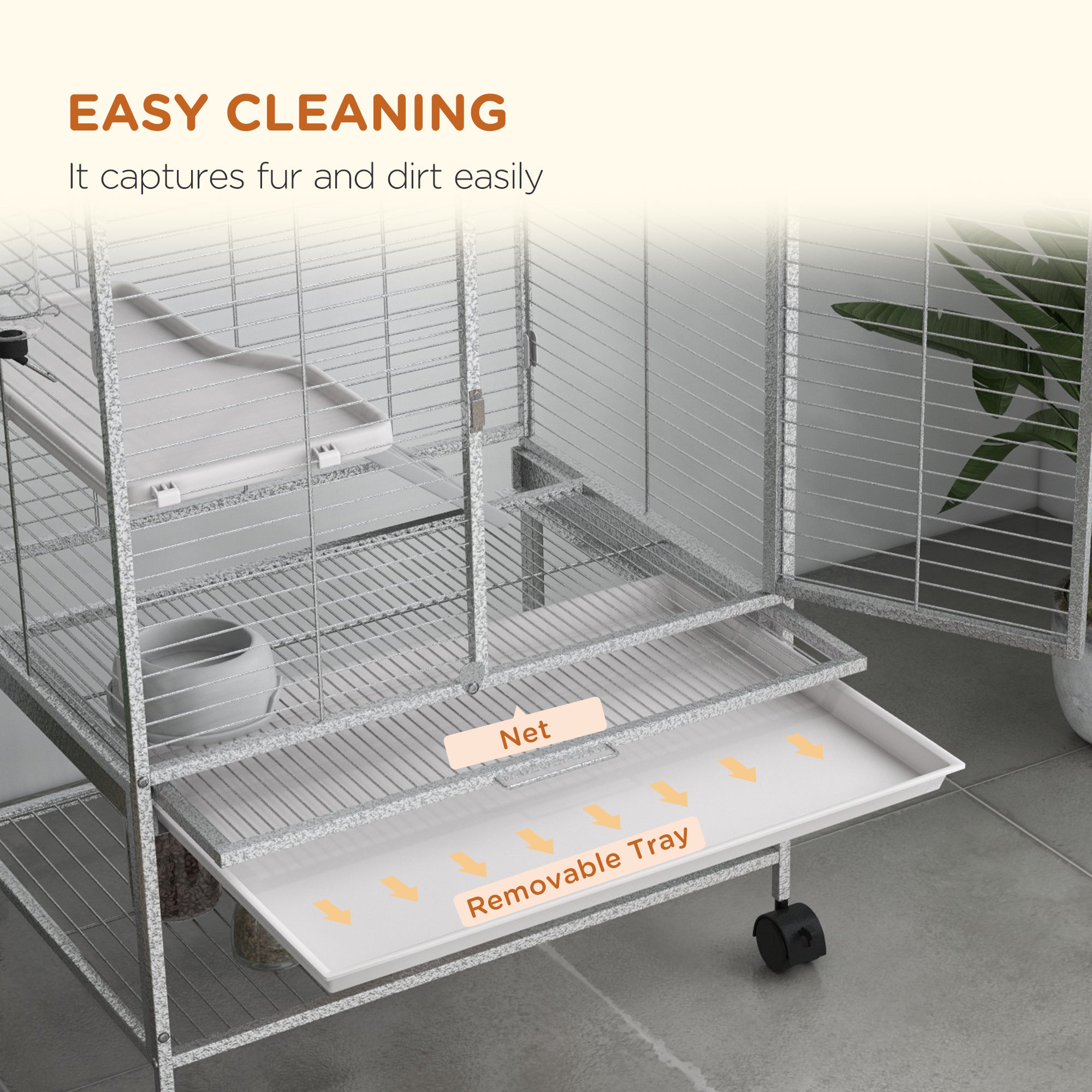 PawHut Rolling Small Animal Cage 34"H Chinchilla Cage for Ferrets, Squirrels w/ Removable Tray, Storage Shelf, Black