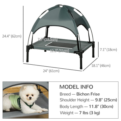 PawHut Elevated Cooling Pet Bed Portable Raised Dog Cot with Canopy for Small-Sized Dogs, Grey