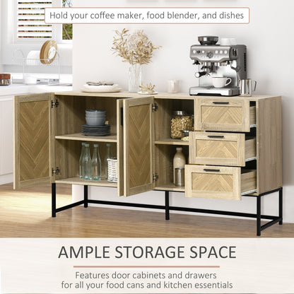 HOMCOM Buffet Cabinet, Coffee Bar Cabinet with Drawers and Adjustable Shelves, Oak