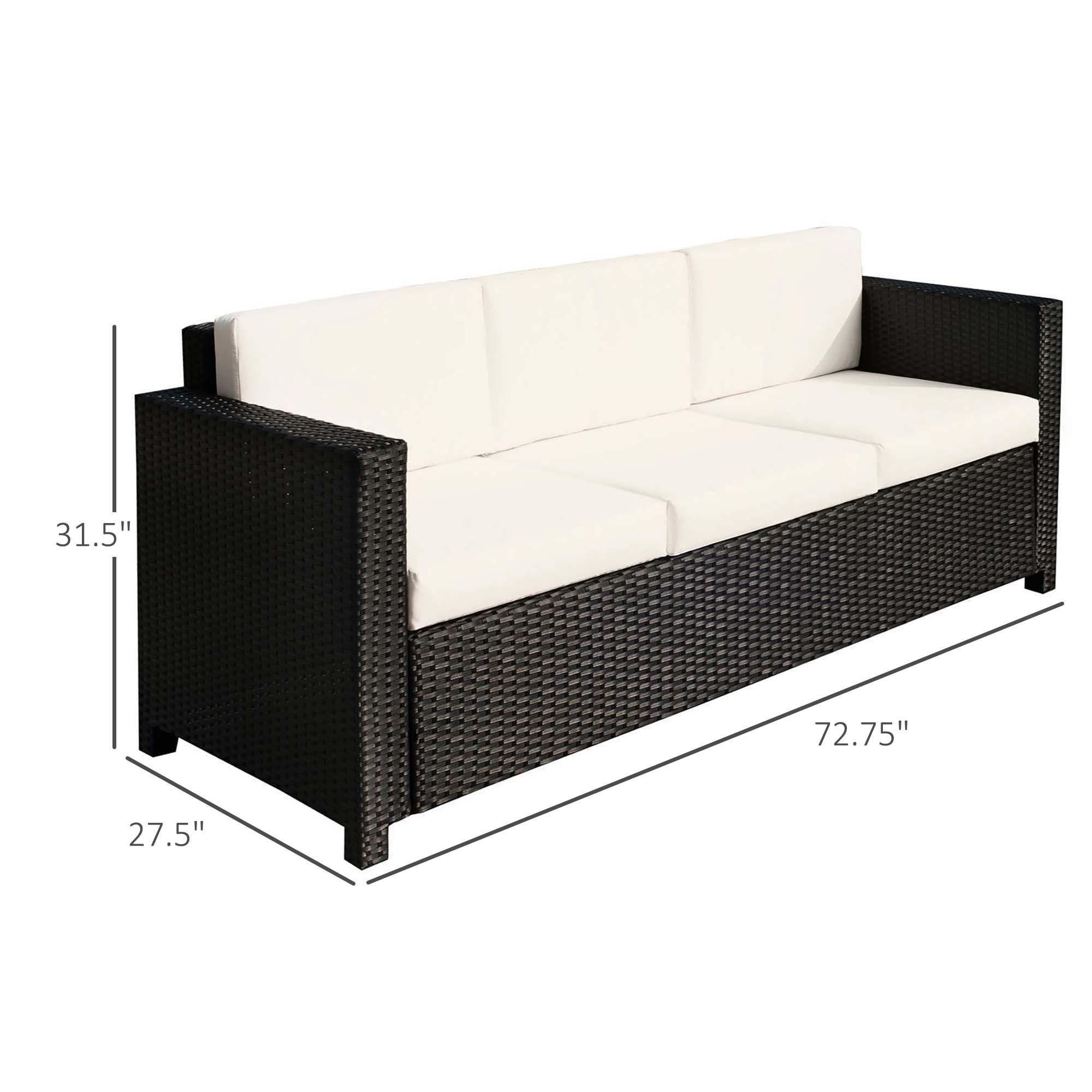 Outsunny Deluxe 3 Seat Rattan Wicker Sofa Garden Outdoor Patio Furniture with Cushion, Cream White