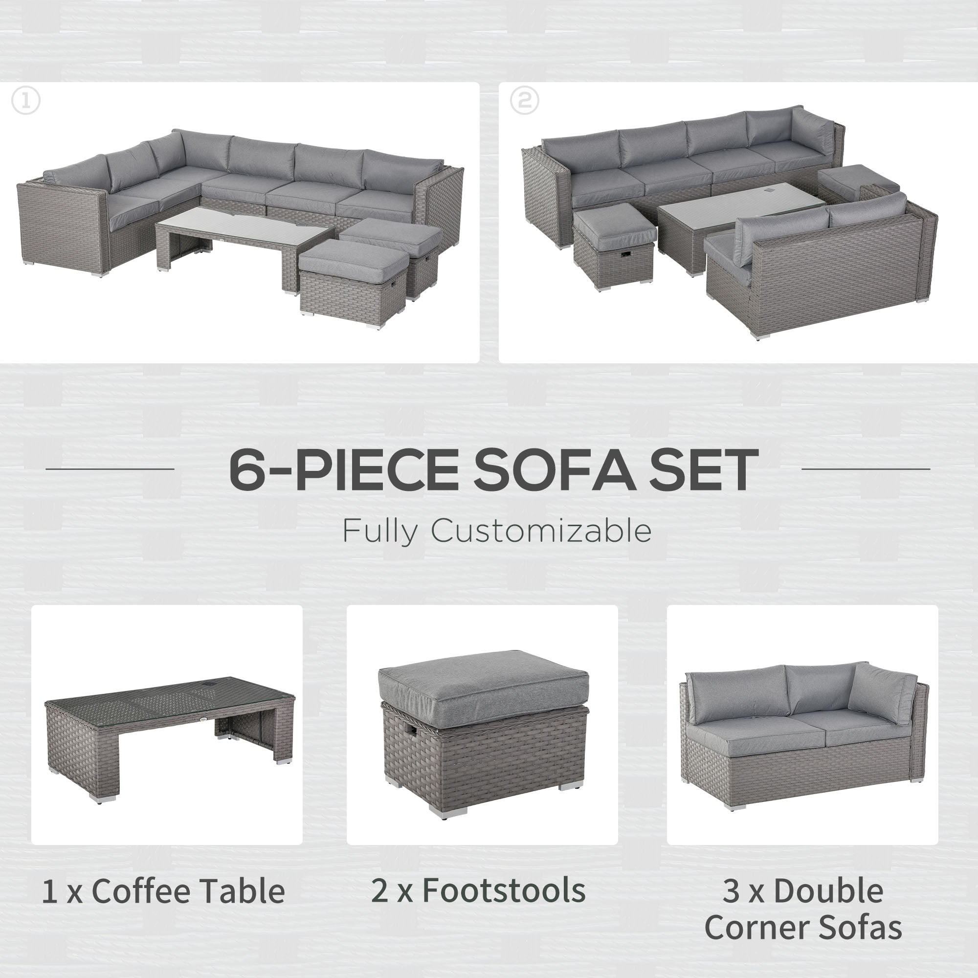 Outsunny 6 PCs Rattan Corner Sofa Set Outdoor Conservatory Furniture Grey