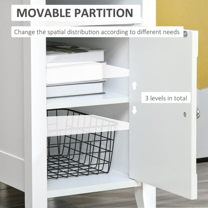HOMCOM Wooden3-Tier Modern Nightstand with Pullout Shelf, Adjustable Open Shelf, and Door Cabinet, White