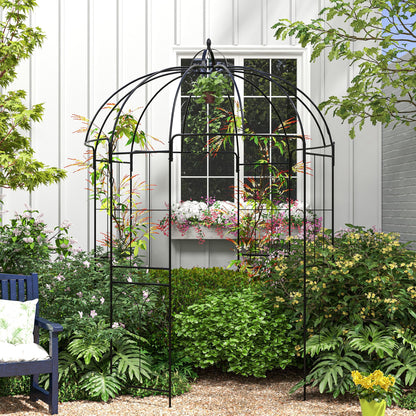 Outsunny Birdcage Shape Arbour, Metal Garden Arbour Pergola Pavilion for Climbing Plants, Lights, French Style Arch Trellis