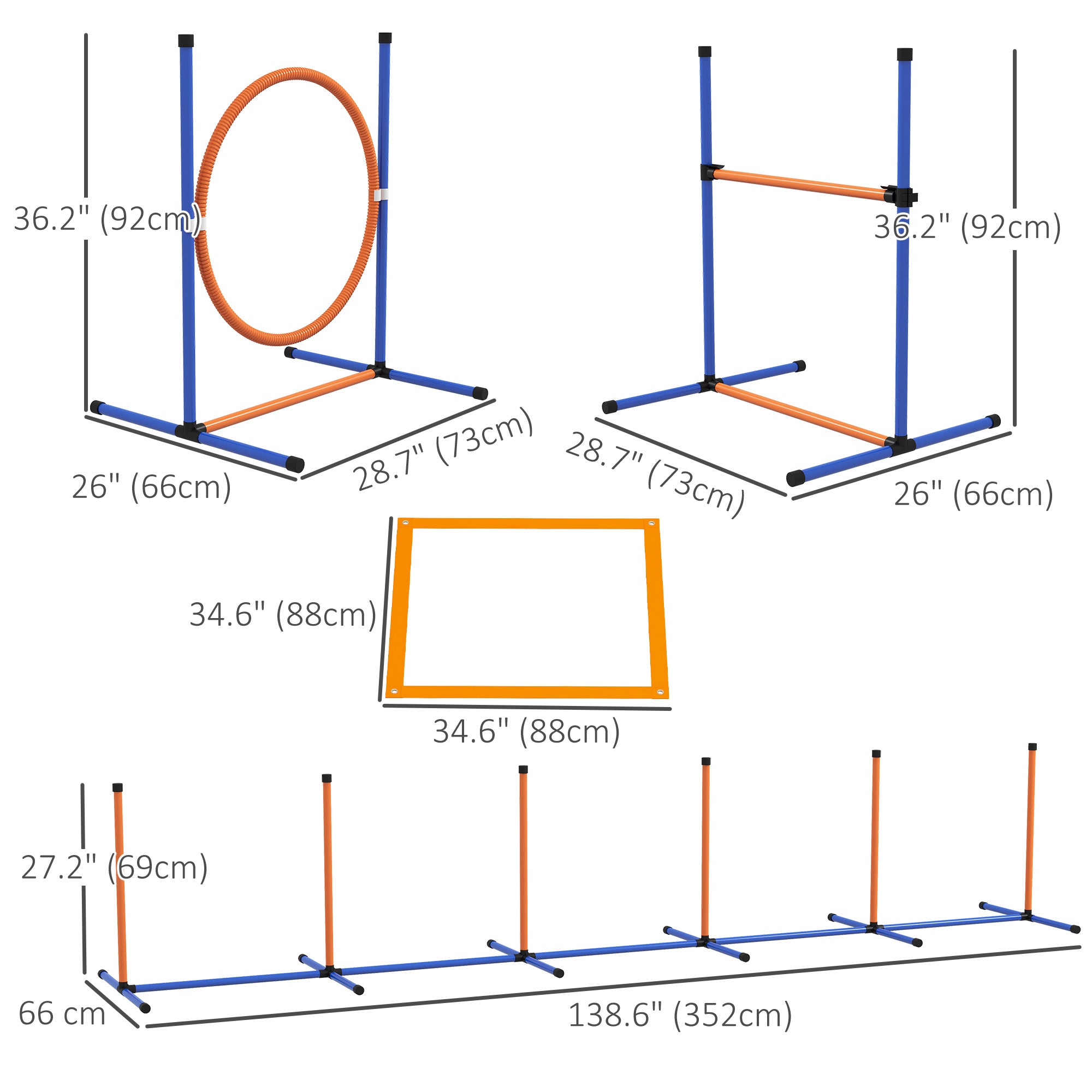 PawHut Dog Agility Training Equipment w/ Weave Poles, Adjustable Hurdle, Jump Ring, Pause Box, Whistle, Balls, Carry Bag